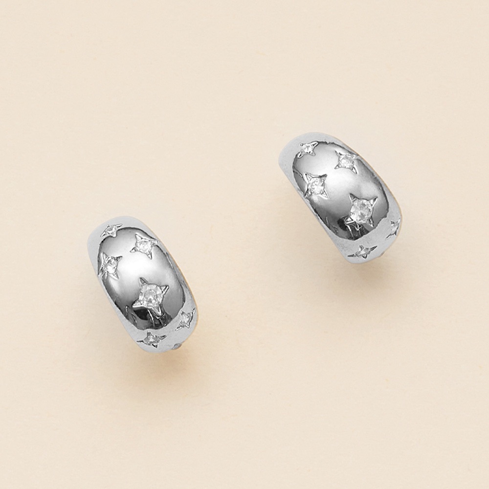 Semi Fine Collection - 18K White Gold Dipped CZ Northern Star Mini Hoop Earrings